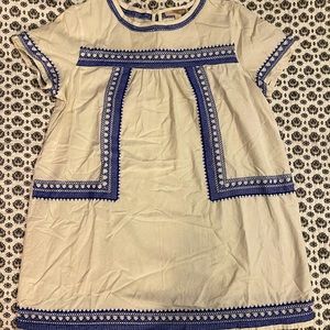 White and blue embroidered mini dress